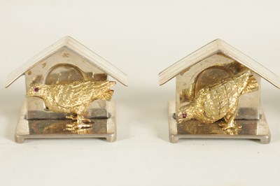 Lot 373 - A FINE CASED SET OF SIX SILVER GILT DOVE MENU HOLDERS