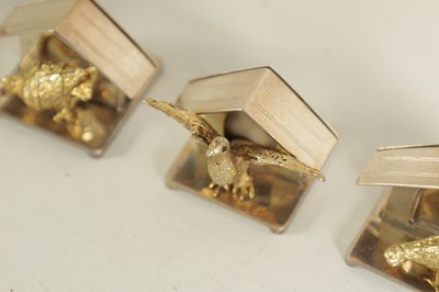 Lot 373 - A FINE CASED SET OF SIX SILVER GILT DOVE MENU HOLDERS