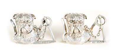 Lot 422 - A PAIR OF SILVER BULLDOG MENU HOLDERS