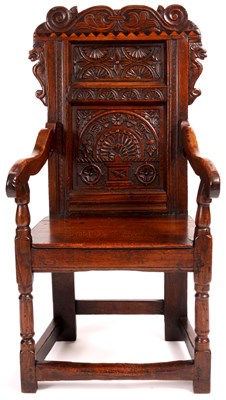 Lot 667 - A 17th Century joined Oak WAINSCOT CHAIR with...