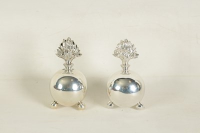 Lot 387 - A PAIR OF LATE 19TH CENTURY SILVER GRENADE MENU HOLDERS