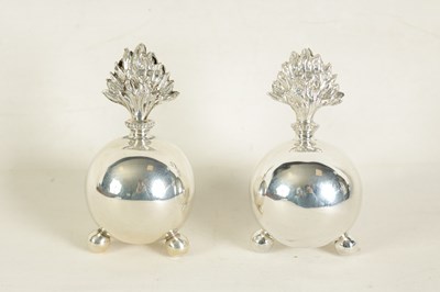 Lot 387 - A PAIR OF LATE 19TH CENTURY SILVER GRENADE MENU HOLDERS