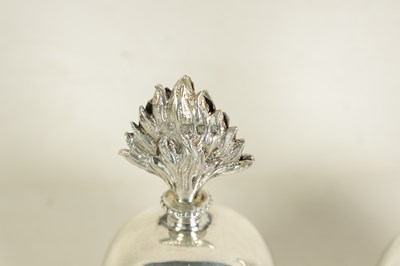 Lot 387 - A PAIR OF LATE 19TH CENTURY SILVER GRENADE MENU HOLDERS