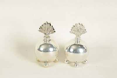 Lot 387 - A PAIR OF LATE 19TH CENTURY SILVER GRENADE MENU HOLDERS