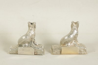 Lot 416 - A PAIR OF CAST SILVER FOX MENU HOLDERS