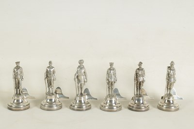 Lot 401 - A LARGE AND RARE CASED COMPLETE SET OF SIX SILVER 'SOLDIERS OF THE EMPIRE' FIGURAL MENU HOLDERS