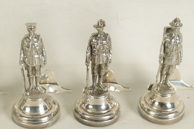 Lot 401 - A LARGE AND RARE CASED COMPLETE SET OF SIX SILVER 'SOLDIERS OF THE EMPIRE' FIGURAL MENU HOLDERS