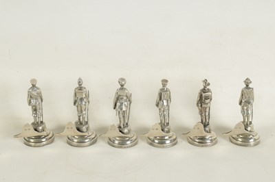 Lot 401 - A LARGE AND RARE CASED COMPLETE SET OF SIX SILVER 'SOLDIERS OF THE EMPIRE' FIGURAL MENU HOLDERS