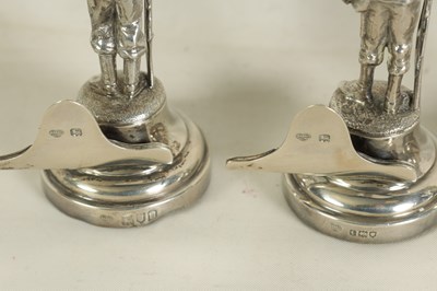 Lot 401 - A LARGE AND RARE CASED COMPLETE SET OF SIX SILVER 'SOLDIERS OF THE EMPIRE' FIGURAL MENU HOLDERS