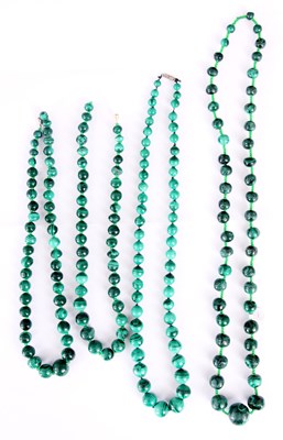 Lot 369 - FOUR MALACHITE BEAD NECKLACES of graduated...