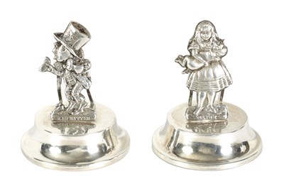 Lot 459 - TWO SILVER 'ALICE IN WONDERLAND' MENU HOLDERS