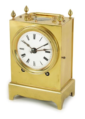 Lot 821 - AN EARLY 19TH CENTURY FRENCH REPEATING CARRIAGE CLOCK WITH ALARM