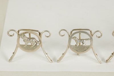 Lot 477 - A FINE SET OF SIZE SILVER ANIMALIER MENU HOLDERS