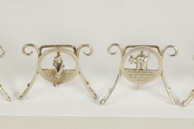 Lot 477 - A FINE SET OF SIZE SILVER ANIMALIER MENU HOLDERS