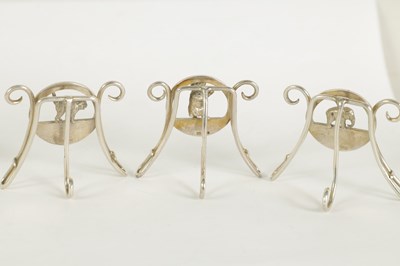 Lot 477 - A FINE SET OF SIZE SILVER ANIMALIER MENU HOLDERS