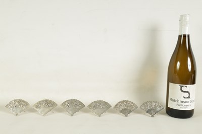 Lot 388 - A SET OF SIX 19TH CENTURY CHINESE SILVER FAN MENU HOLDERS