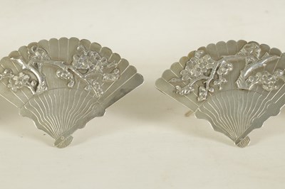 Lot 388 - A SET OF SIX 19TH CENTURY CHINESE SILVER FAN MENU HOLDERS