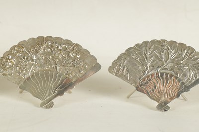 Lot 388 - A SET OF SIX 19TH CENTURY CHINESE SILVER FAN MENU HOLDERS