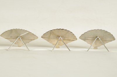 Lot 388 - A SET OF SIX 19TH CENTURY CHINESE SILVER FAN MENU HOLDERS