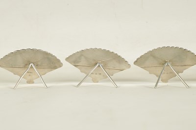 Lot 388 - A SET OF SIX 19TH CENTURY CHINESE SILVER FAN MENU HOLDERS