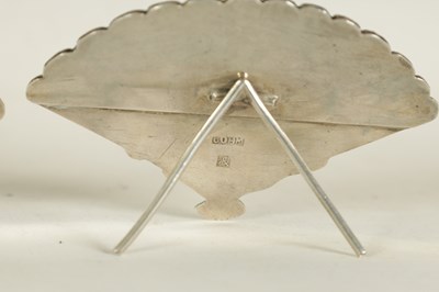 Lot 388 - A SET OF SIX 19TH CENTURY CHINESE SILVER FAN MENU HOLDERS