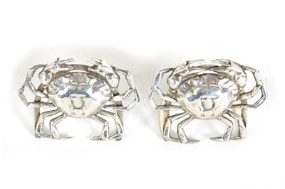 Lot 329 - A PAIR OF SILVER CRAB MENU HOLDERS