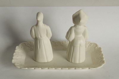 Lot 30 - MONK AND NUN ON TRAY. A PARIAN MINTON GROUP OF CANDLE EXTINGUISHERS
