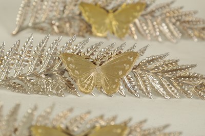 Lot 337 - A SET OF SIX LATE 19TH CENTURY SILVER GILT FERN AND BUTTERFLY MENU HOLDERS