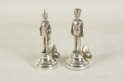 Lot 357 - TWO LARGE SILVER FIGURAL GUARD MENU HOLDERS