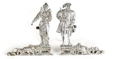 Lot 356 - A LARGE PAIR OF LATE 19TH CENTURY SILVER FIGURAL MENU HOLDERS