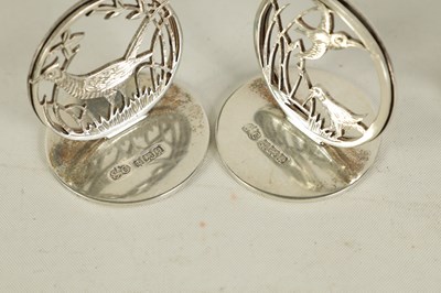 Lot 472 - A SET OF FOUR SILVER SPORTING BIRD AND ANIMAL MENU HOLDERS