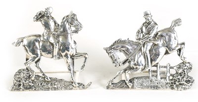 Lot 447 - A LARGE PAIR OF SILVER HUNTING SCENE MENU HOLDERS