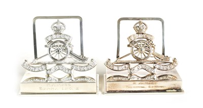 Lot 435 - A PAIR OF ROYAL ARTILLERY SILVER MENU HOLDERS