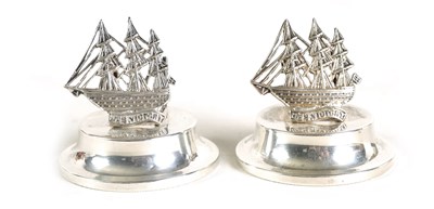 Lot 358 - A PAIR OF SILVER HMS VICTORY MENU HOLDERS