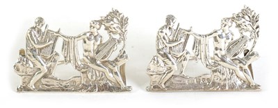 Lot 384 - A PAIR OF LATE 19TH CENTURY CLASSICAL SILVER MENU HOLDERS