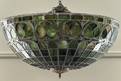 Lot 634 - TWO SIMILAR LOEVSKY & LOEVSKY WHITE METAL CASTING CORPORATION U.S.A. TIFFANY STYLE OVERSIZED LAMP SHADES