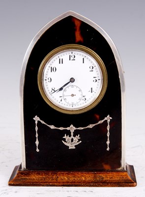 Lot 120 - A SILVER AND TORTOISESHELL MANTEL CLOCK the...