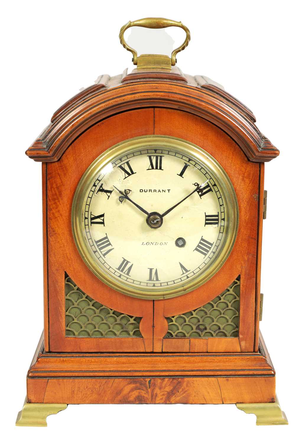 Lot 856 - DURRANT LONDON. A GEORGE III FIGURED SATINWOOD MINIATURE TRIPLE PAD TOP BRACKET CLOCK