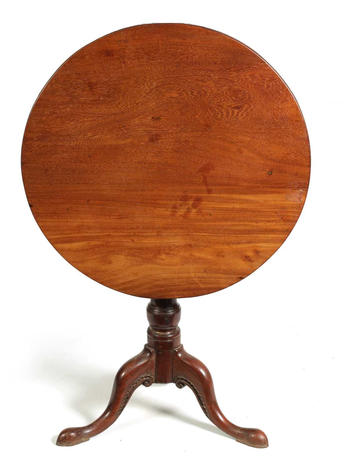 Lot 1211 - A GEORGE III TILT-TOP TABLE MADE OF UNUSUAL TIMBER-POSSIBLY TEAK