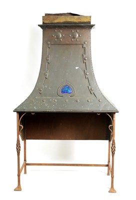 Lot 558 - AN ARTS AND CRAFTS COPPER AND RUSKIN ENAMEL FIREPLACE