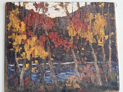 Lot 777 - ATT. TOM THOMSON (CANADIAN 1877-1917) OIL ON PLYWOOD PANEL