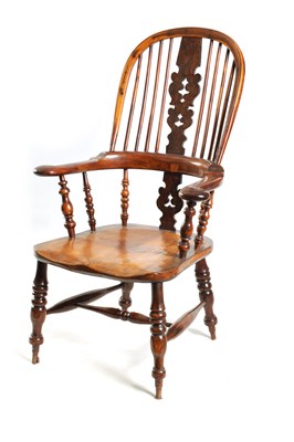 Lot 1000 - A 19TH CENTURY YEW-WOOD BROAD ARM WINDSOR CHAIR