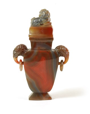 Lot 122 - A CHINESE CARVED CARNELIAN AGATE VASE AND COVER