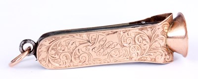 Lot 147 - A 9ct ENGRAVED ROSE GOLD CIGAR CUTTER with...