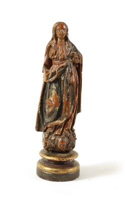 Lot 876 - A 17TH CENTURY CARVED POLYCHROME FIGURE OF THE VIRGIN MARY