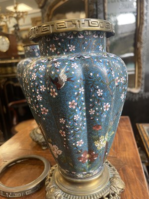 Lot 51 - A GOOD PAIR OF 19TH CENTURY JAPANESE CLOISONNÉ ORMOLU MOUNTED LAMP BASES