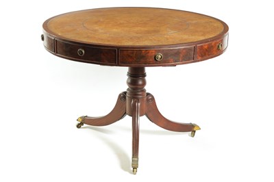 Lot 1418 - A REGENCY FLAME MAHOGANY DRUM TABLE