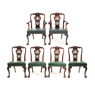 Lot 1009 - A SET OF SIX GEORGE II STYLE MAHOGANY DINING CHAIRS