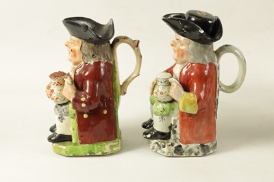 Lot 32 - TWO LATE 18TH/EARLY 19TH CENTURY RALPH WOOD TYPE STAFFORDSHIRE TOBY JUGS