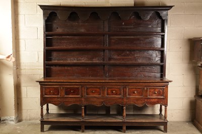 Lot 921 - AN IMPRESSIVE LATE 17TH/EARLY 18TH CENTURY  MONMOUTHSHIRE JOINED OAK DRESSER AND RACK OF  GENEROUS PROPORTIONS